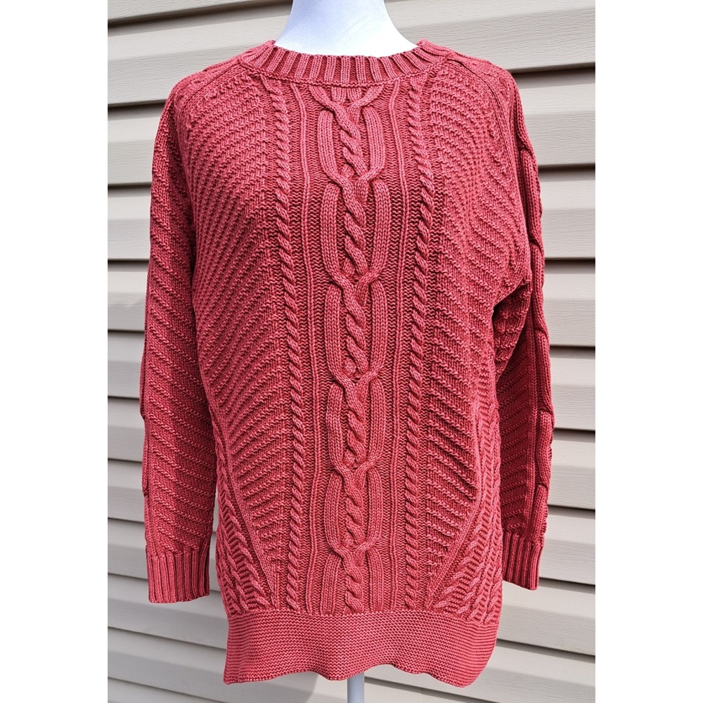 PBJ Blues Women's Cotton Blend Burgundy Maroon Long Sleeve Cable Knit Sweater M